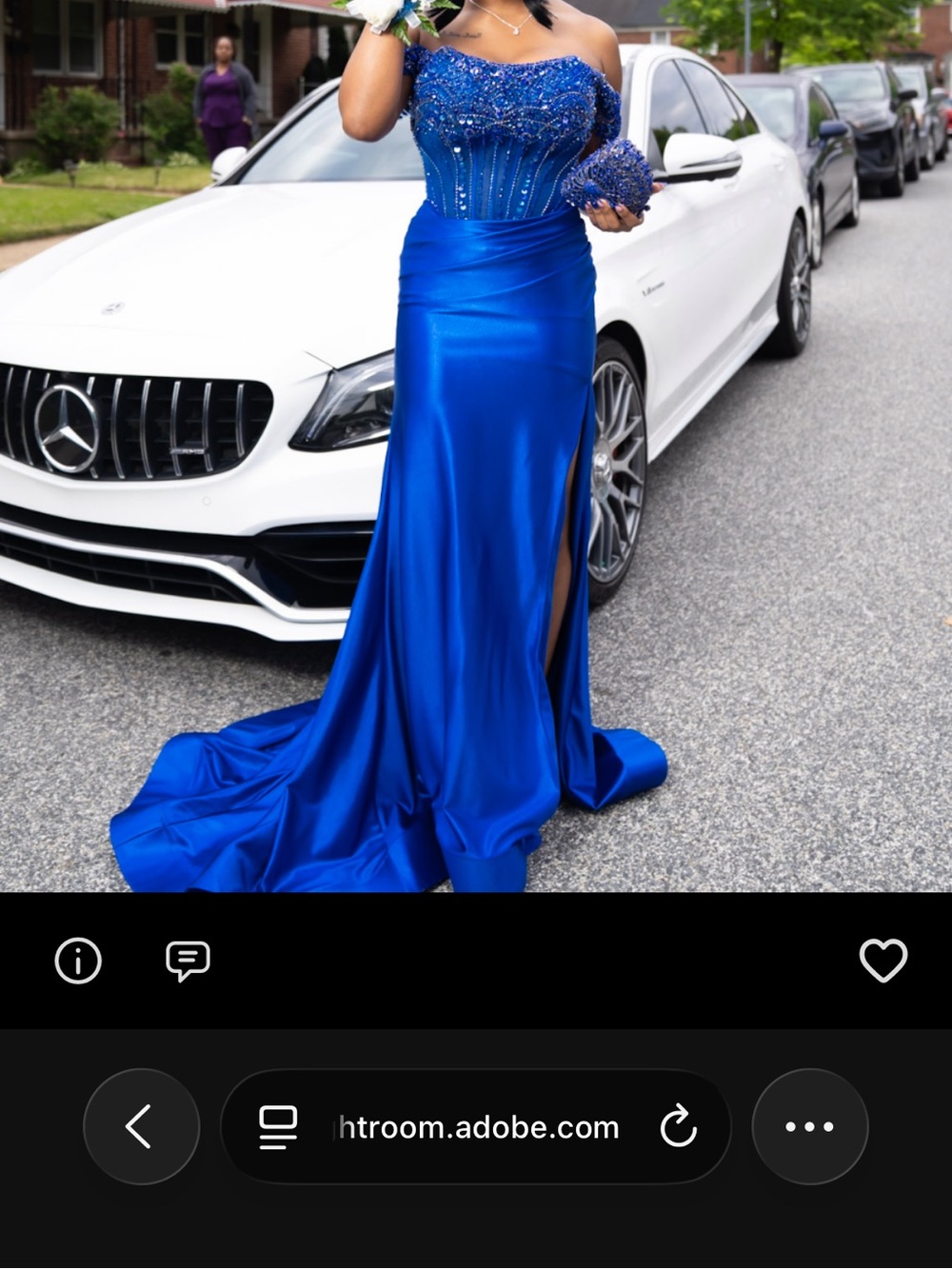 Elegant Royal Blue Beaded Off-Shoulder Evening Gown